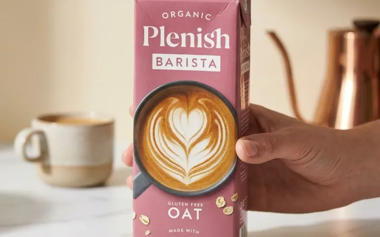 Plenish oat drink carton with minimal white labelling