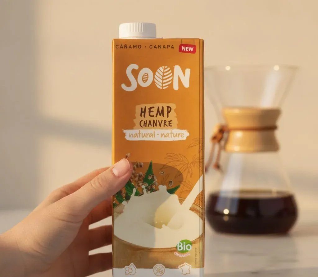 Soon Organic Hemp Drink carton against a natural background